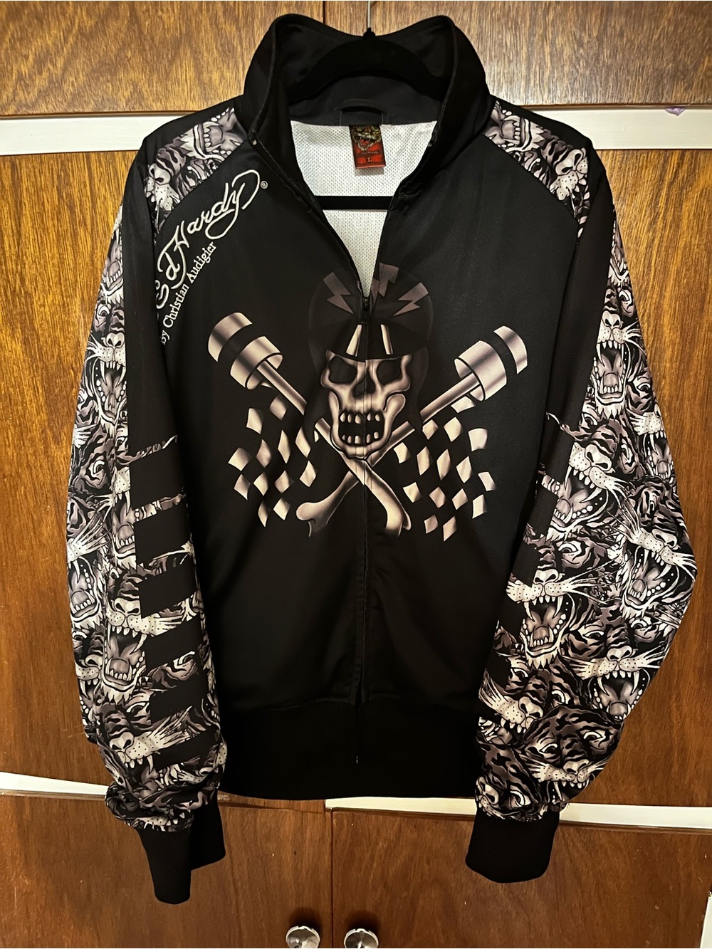 Ed Hardy Black Skull Racing Graphic Track Jacket